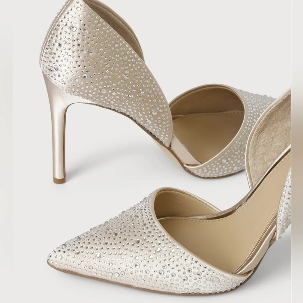 Jewel by Badgley Mischka Champagne Satin Rhinestone Stiletto D'Orsay Pump 8